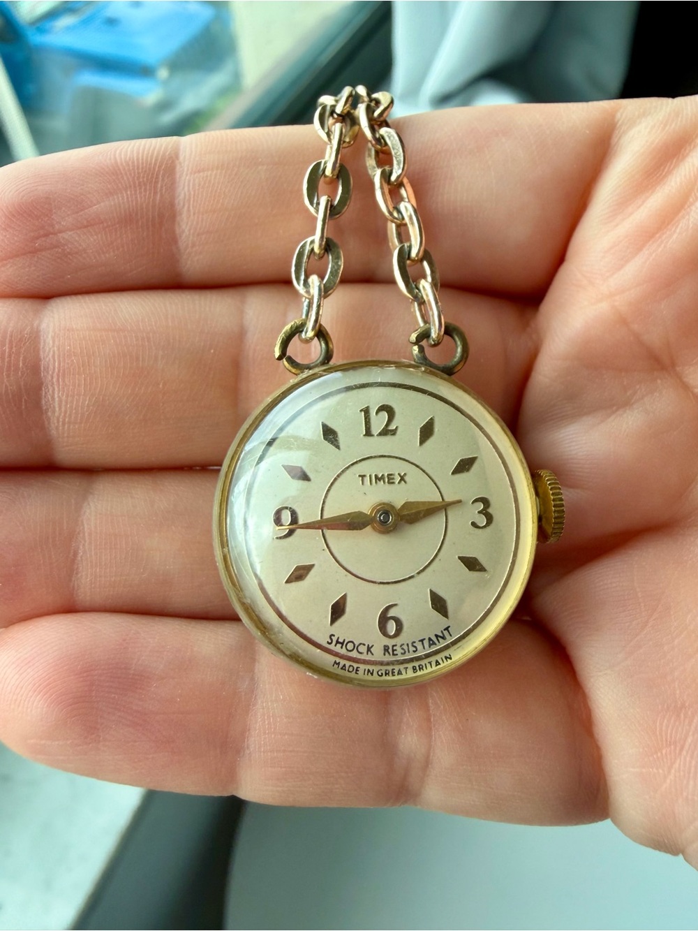 Vintage Timex Pendant Necklace Watch Womens Gold Tone/ Manual Windup